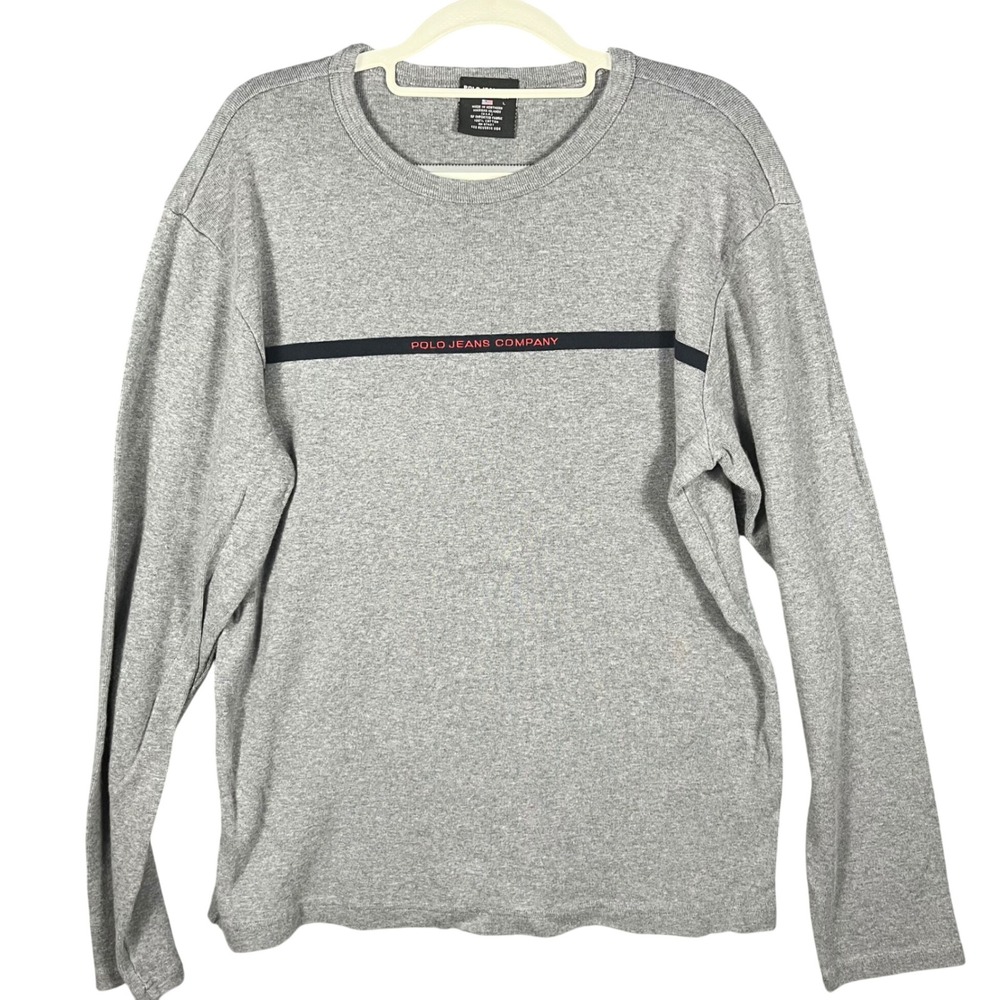 Polo Jeans Co Long Sleeve Lightweight Sweater L Grey Stripe Vintage Ralph Lauren